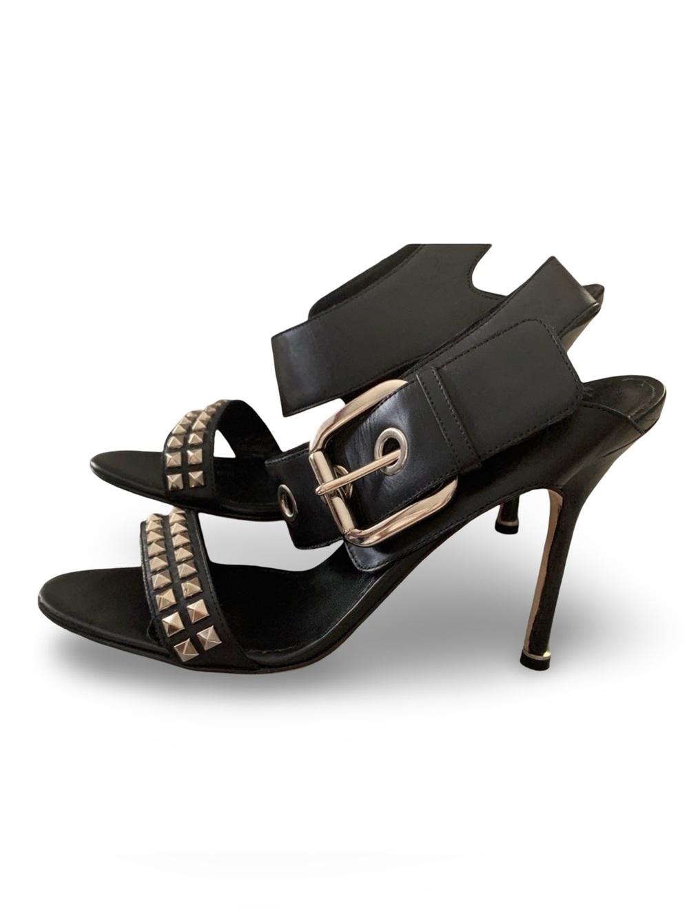 Manolo Blahnik Black Studded Leather Buckle Ankle Strap Sandals, 38 - Picture 4 of 16